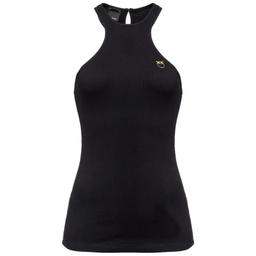 Pinko Tops-- Milleraies Cotton Tank Top with Logo - Black - Top - Made in Italy - Luxury Exclusive Collection - Avvenice