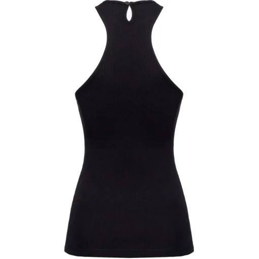 Pinko Tops-- Milleraies Cotton Tank Top with Logo - Black - Top - Made in Italy - Luxury Exclusive Collection - Avvenice