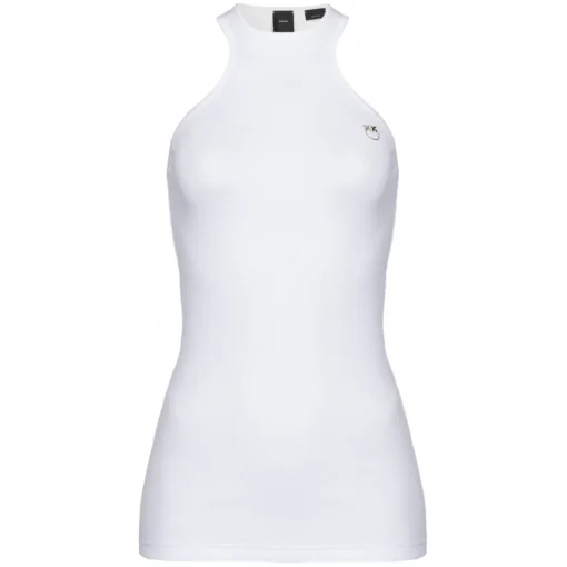 Pinko Tops-- Milleraies Cotton Tank Top with Logo - White - Top - Made in Italy - Luxury Exclusive Collection - Avvenice