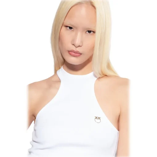Pinko Tops-- Milleraies Cotton Tank Top with Logo - White - Top - Made in Italy - Luxury Exclusive Collection - Avvenice