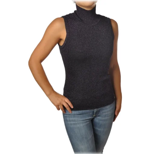 Pinko Knitwears-- Mock Turtleneck Ask Sleeveless in Lurex - Purple - Sweater - Made in Italy - Luxury Exclusive Collection - Avvenice