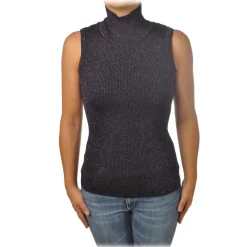 Pinko Knitwears-- Mock Turtleneck Ask Sleeveless in Lurex - Purple - Sweater - Made in Italy - Luxury Exclusive Collection - Avvenice