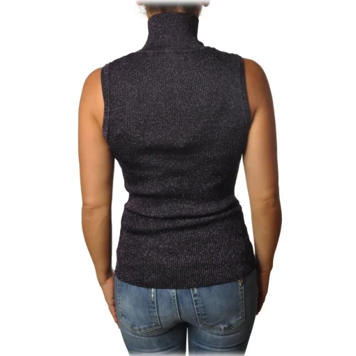 Pinko Knitwears-- Mock Turtleneck Ask Sleeveless in Lurex - Purple - Sweater - Made in Italy - Luxury Exclusive Collection - Avvenice
