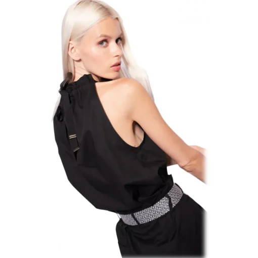 Pinko Tops-- Poplin Top with Ribbon - Black - Top - Made in Italy - Luxury Exclusive Collection - Avvenice
