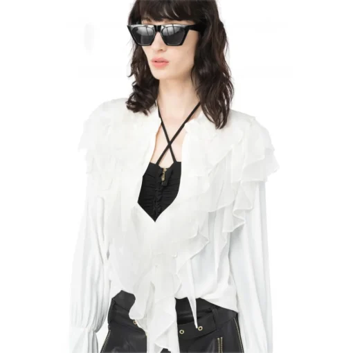 Pinko Shirts-- Ruffled Blouse - White - Shirts - Made in Italy - Luxury Exclusive Collection - Avvenice