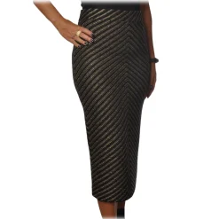 Pinko Skirts-- Sheath Skirt Gas Midi in Diagonal Laminated Knit - Black - Skirt - Made in Italy - Luxury Exclusive Collection - Avvenice