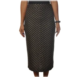 Pinko Skirts-- Sheath Skirt Gas Midi in Diagonal Laminated Knit - Black - Skirt - Made in Italy - Luxury Exclusive Collection - Avvenice