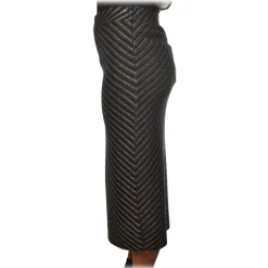 Pinko Skirts-- Sheath Skirt Gas Midi in Diagonal Laminated Knit - Black - Skirt - Made in Italy - Luxury Exclusive Collection - Avvenice