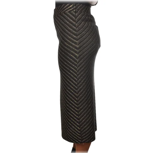 Pinko Skirts-- Sheath Skirt Gas Midi in Diagonal Laminated Knit - Black - Skirt - Made in Italy - Luxury Exclusive Collection - Avvenice