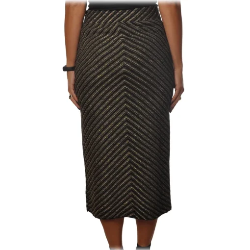 Pinko Skirts-- Sheath Skirt Gas Midi in Diagonal Laminated Knit - Black - Skirt - Made in Italy - Luxury Exclusive Collection - Avvenice