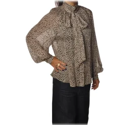 Pinko Shirts-- Shirt Geocentrico with Ribbon and Bow - Black/Beige - Shirt - Made in Italy - Luxury Exclusive Collection - Avvenice