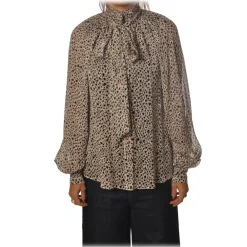 Pinko Shirts-- Shirt Geocentrico with Ribbon and Bow - Black/Beige - Shirt - Made in Italy - Luxury Exclusive Collection - Avvenice