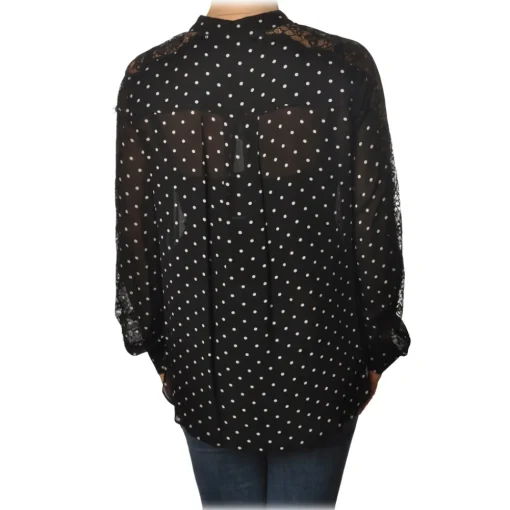 Pinko Shirts-- Shirt Marronglace with Sleeves in Lace and Pois Pattern - Black - Shirt - Made in Italy - Luxury Exclusive Collection - Avvenice