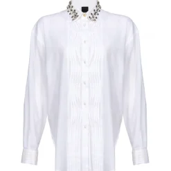 Pinko Shirts-- Shirt with Plastron Detail with Pleats - White - Shirts - Made in Italy - Luxury Exclusive Collection - Avvenice