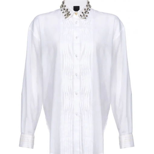 Pinko Shirts-- Shirt with Plastron Detail with Pleats - White - Shirts - Made in Italy - Luxury Exclusive Collection - Avvenice