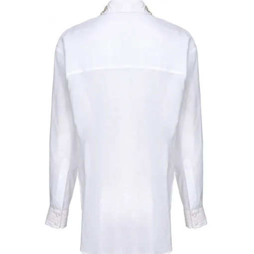 Pinko Shirts-- Shirt with Plastron Detail with Pleats - White - Shirts - Made in Italy - Luxury Exclusive Collection - Avvenice