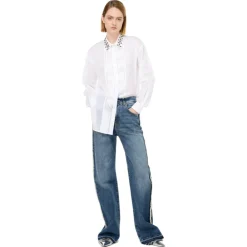 Pinko Shirts-- Shirt with Plastron Detail with Pleats - White - Shirts - Made in Italy - Luxury Exclusive Collection - Avvenice