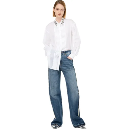 Pinko Shirts-- Shirt with Plastron Detail with Pleats - White - Shirts - Made in Italy - Luxury Exclusive Collection - Avvenice