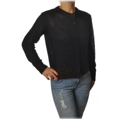 Pinko Knitwears-- Short Cardigan Quantunque with Lurex Details - Black - Sweater - Made in Italy - Luxury Exclusive Collection - Avvenice
