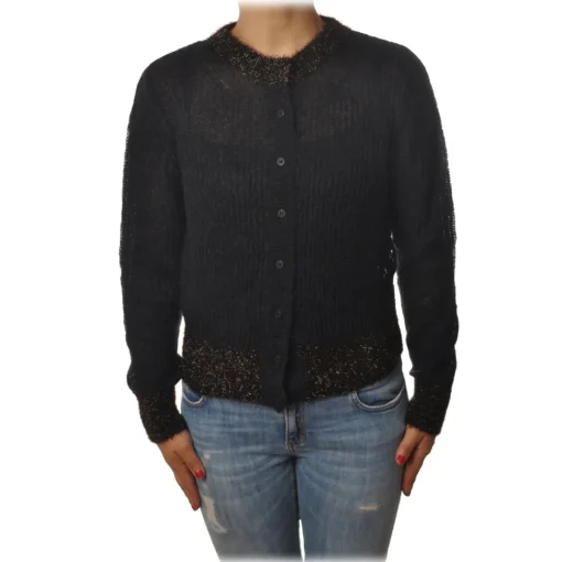 Pinko Knitwears-- Short Cardigan Quantunque with Lurex Details - Black - Sweater - Made in Italy - Luxury Exclusive Collection - Avvenice