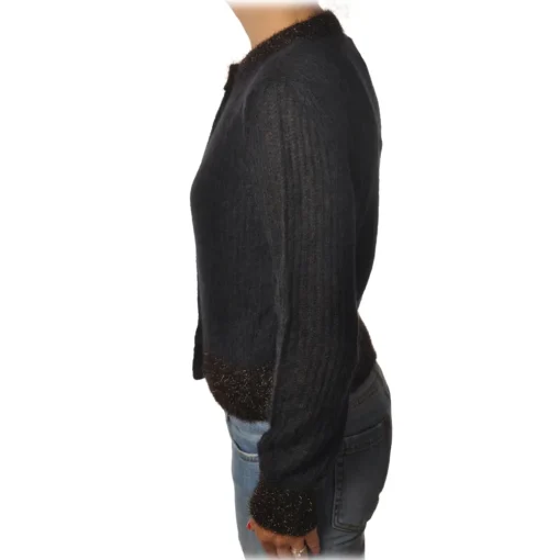 Pinko Knitwears-- Short Cardigan Quantunque with Lurex Details - Black - Sweater - Made in Italy - Luxury Exclusive Collection - Avvenice
