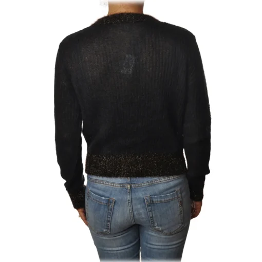 Pinko Knitwears-- Short Cardigan Quantunque with Lurex Details - Black - Sweater - Made in Italy - Luxury Exclusive Collection - Avvenice