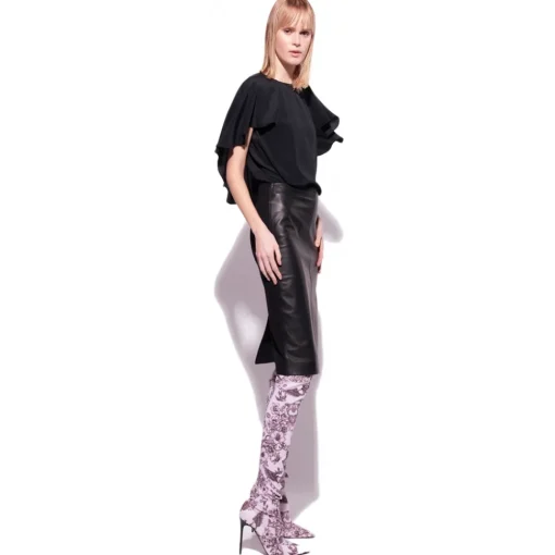 Pinko Tops-- Silk Blend Top with Ruffles - Black - Top - Made in Italy - Luxury Exclusive Collection - Avvenice
