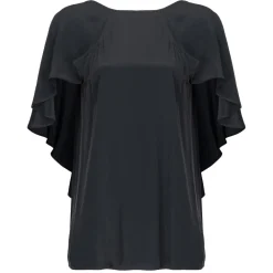 Pinko Tops-- Silk Blend Top with Ruffles - Black - Top - Made in Italy - Luxury Exclusive Collection - Avvenice