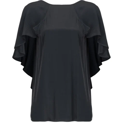 Pinko Tops-- Silk Blend Top with Ruffles - Black - Top - Made in Italy - Luxury Exclusive Collection - Avvenice