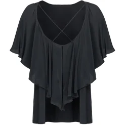 Pinko Tops-- Silk Blend Top with Ruffles - Black - Top - Made in Italy - Luxury Exclusive Collection - Avvenice