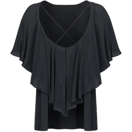 Pinko Tops-- Silk Blend Top with Ruffles - Black - Top - Made in Italy - Luxury Exclusive Collection - Avvenice