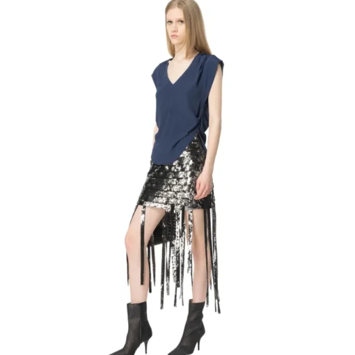 Pinko Tops-- Silk Blend V-Neck Top - Blue - Top - Made in Italy - Luxury Exclusive Collection - Avvenice