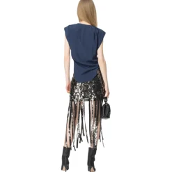 Pinko Tops-- Silk Blend V-Neck Top - Blue - Top - Made in Italy - Luxury Exclusive Collection - Avvenice