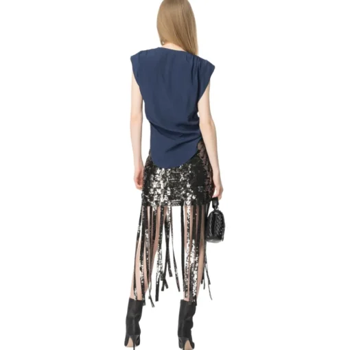 Pinko Tops-- Silk Blend V-Neck Top - Blue - Top - Made in Italy - Luxury Exclusive Collection - Avvenice