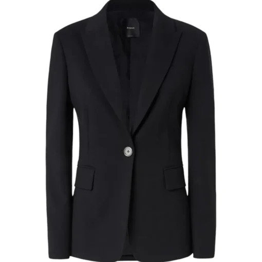 Pinko Jackets-- Single Breasted Blazer in Technical Fabric - Black - Jackets - Made in Italy - Luxury Exclusive Collection - Avvenice