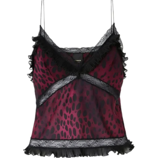 Pinko Tops-- Spotted Animal Print Short Top - Black/Pink - Top - Made in Italy - Luxury Exclusive Collection - Avvenice