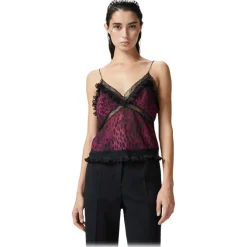 Pinko Tops-- Spotted Animal Print Short Top - Black/Pink - Top - Made in Italy - Luxury Exclusive Collection - Avvenice