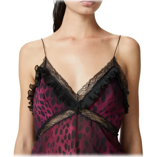 Pinko Tops-- Spotted Animal Print Short Top - Black/Pink - Top - Made in Italy - Luxury Exclusive Collection - Avvenice
