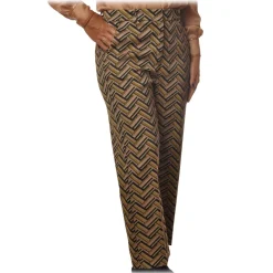Pinko Trousers-- Straight Trousers Ghibli3 in Geometric Pattern - Yellow/Pink - Trousers - Made in Italy - Luxury Exclusive Collection - Avvenice