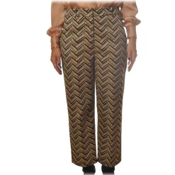 Pinko Trousers-- Straight Trousers Ghibli3 in Geometric Pattern - Yellow/Pink - Trousers - Made in Italy - Luxury Exclusive Collection - Avvenice