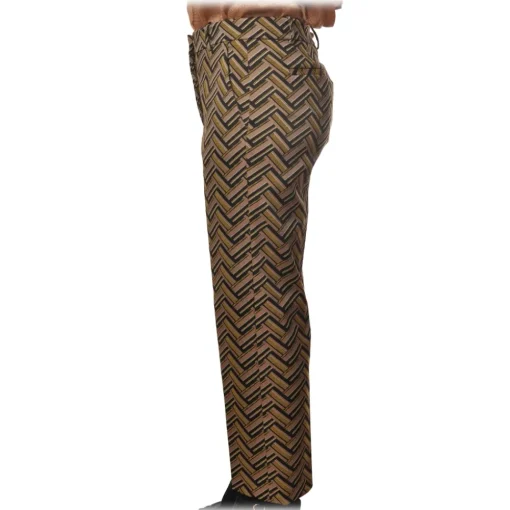 Pinko Trousers-- Straight Trousers Ghibli3 in Geometric Pattern - Yellow/Pink - Trousers - Made in Italy - Luxury Exclusive Collection - Avvenice