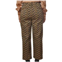 Pinko Trousers-- Straight Trousers Ghibli3 in Geometric Pattern - Yellow/Pink - Trousers - Made in Italy - Luxury Exclusive Collection - Avvenice