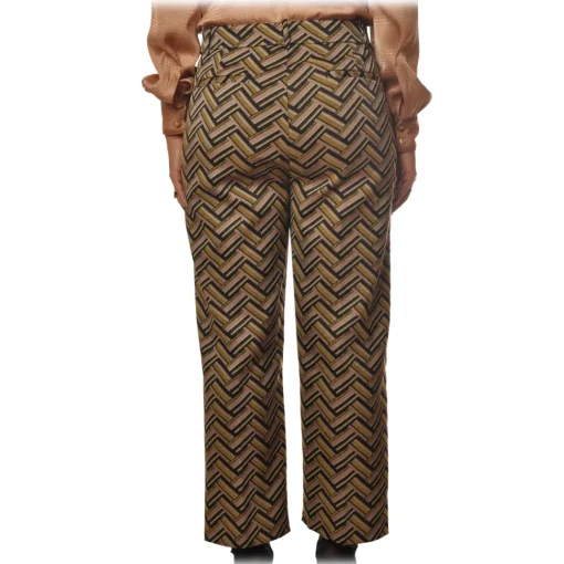 Pinko Trousers-- Straight Trousers Ghibli3 in Geometric Pattern - Yellow/Pink - Trousers - Made in Italy - Luxury Exclusive Collection - Avvenice