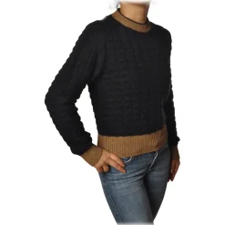 Pinko Knitwears-- Sweater Asciutto in Squared Wool - Black/Beige - Sweater - Made in Italy - Luxury Exclusive Collection - Avvenice