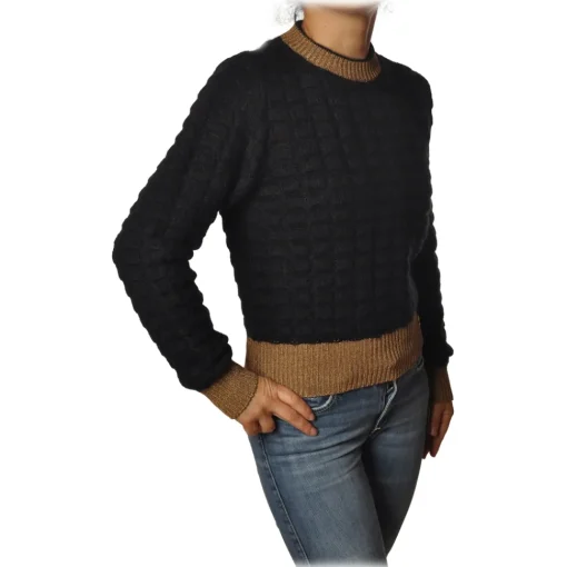 Pinko Knitwears-- Sweater Asciutto in Squared Wool - Black/Beige - Sweater - Made in Italy - Luxury Exclusive Collection - Avvenice