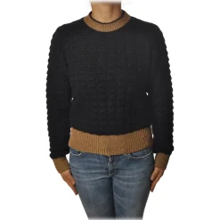Pinko Knitwears-- Sweater Asciutto in Squared Wool - Black/Beige - Sweater - Made in Italy - Luxury Exclusive Collection - Avvenice