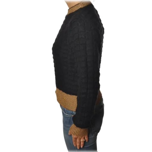 Pinko Knitwears-- Sweater Asciutto in Squared Wool - Black/Beige - Sweater - Made in Italy - Luxury Exclusive Collection - Avvenice