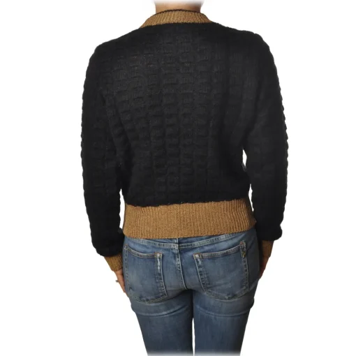 Pinko Knitwears-- Sweater Asciutto in Squared Wool - Black/Beige - Sweater - Made in Italy - Luxury Exclusive Collection - Avvenice