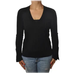 Pinko Knitwears-- Sweater Ecco V-neck in Wool - Black - Sweater - Made in Italy - Luxury Exclusive Collection - Avvenice