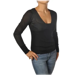 Pinko Knitwears-- Sweater Eritrea V-neck with Long Sleeve - Black - Sweater - Made in Italy - Luxury Exclusive Collection - Avvenice